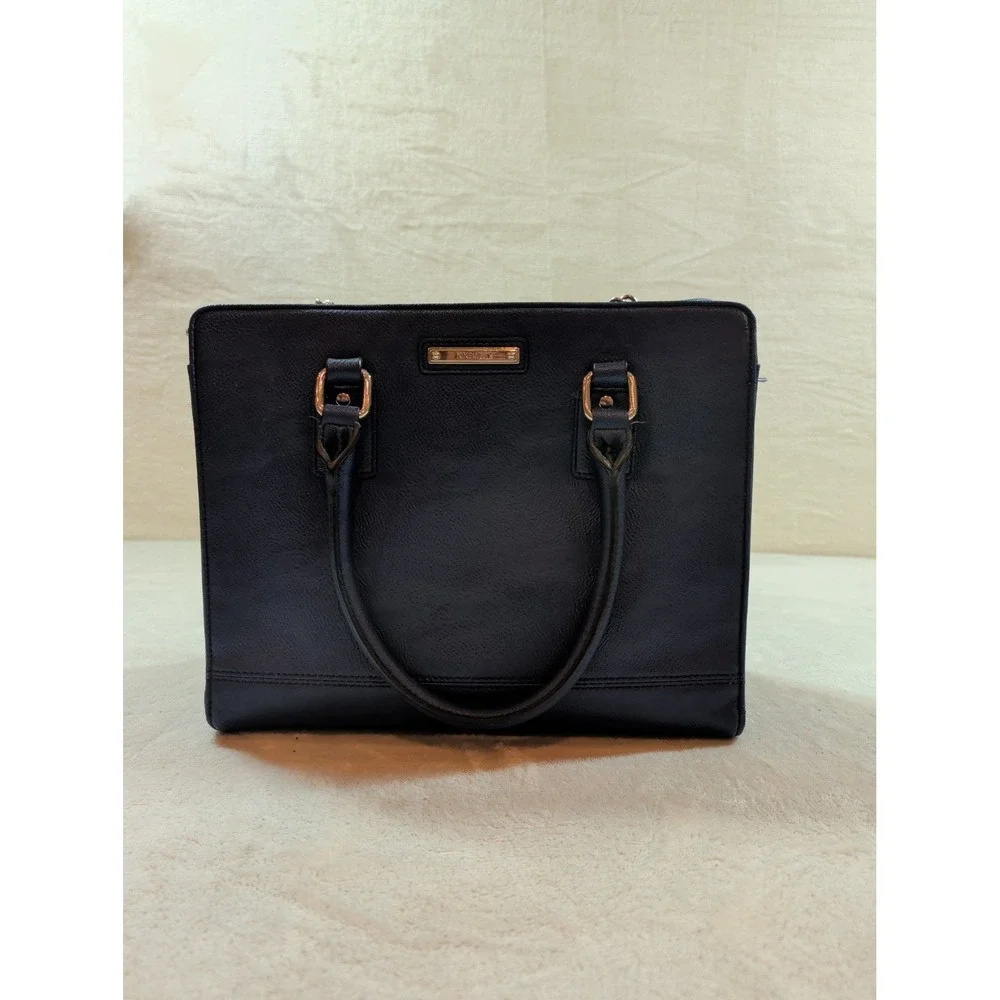Nine West Navy‎ Blue Pebbled Faux Leather Tote Crossbody Handbag Gold Hardware